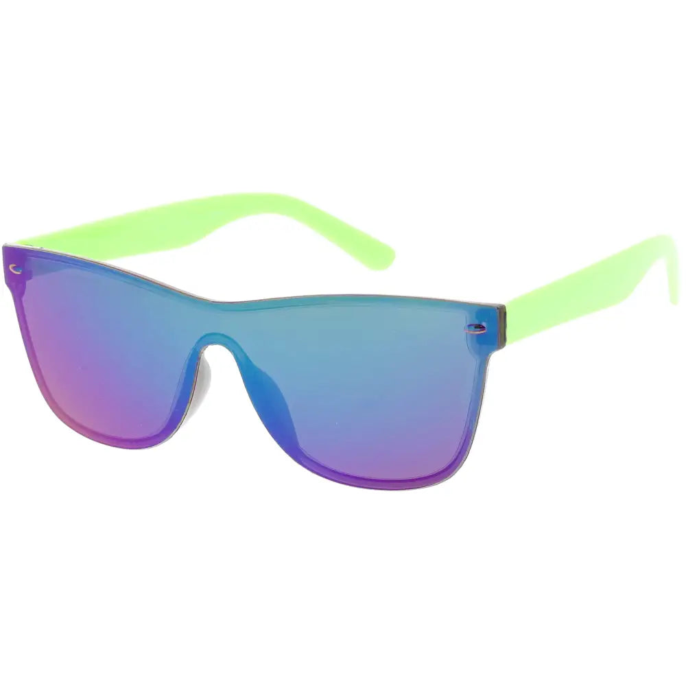 Neon green plastic-framed sunglasses with gradient blue to purple mirrored lenses kch48 set of 12