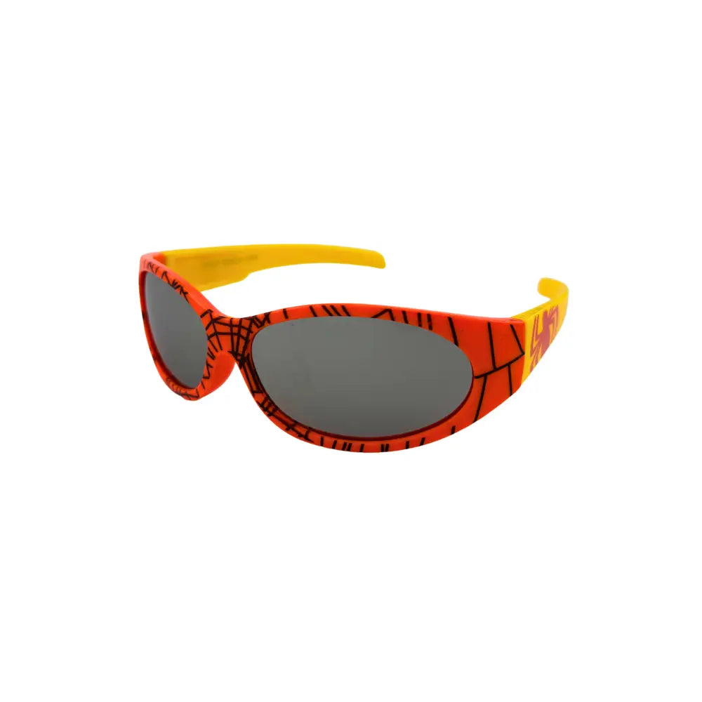 Orange and yellow children’s sunglasses with black web pattern frames, spider web design, set of 12 KCH50