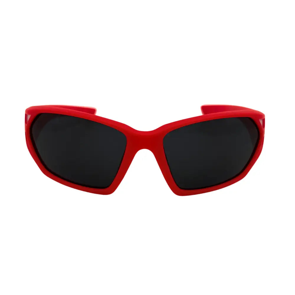 Red-framed sunglasses with dark lenses in a set of 12, model KCH56