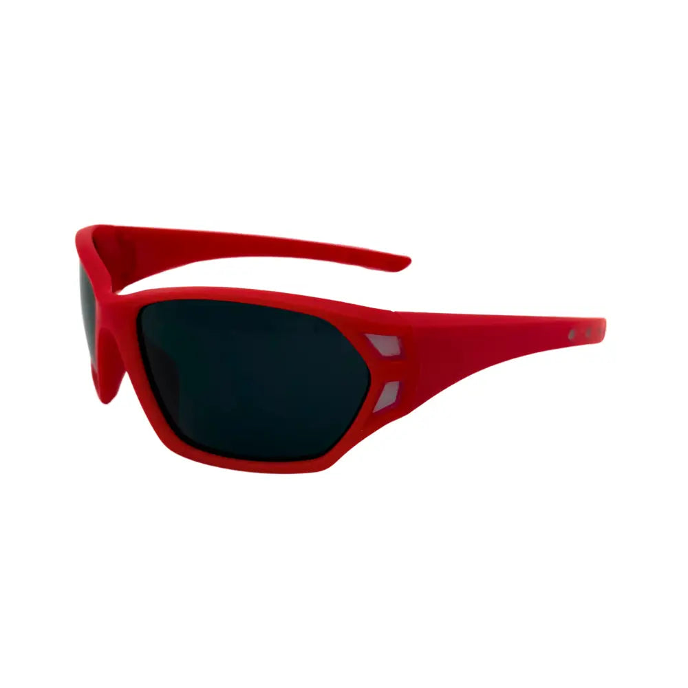 Red sporty sunglasses with dark lenses and a sleek modern design in a set of 12 titled kch56