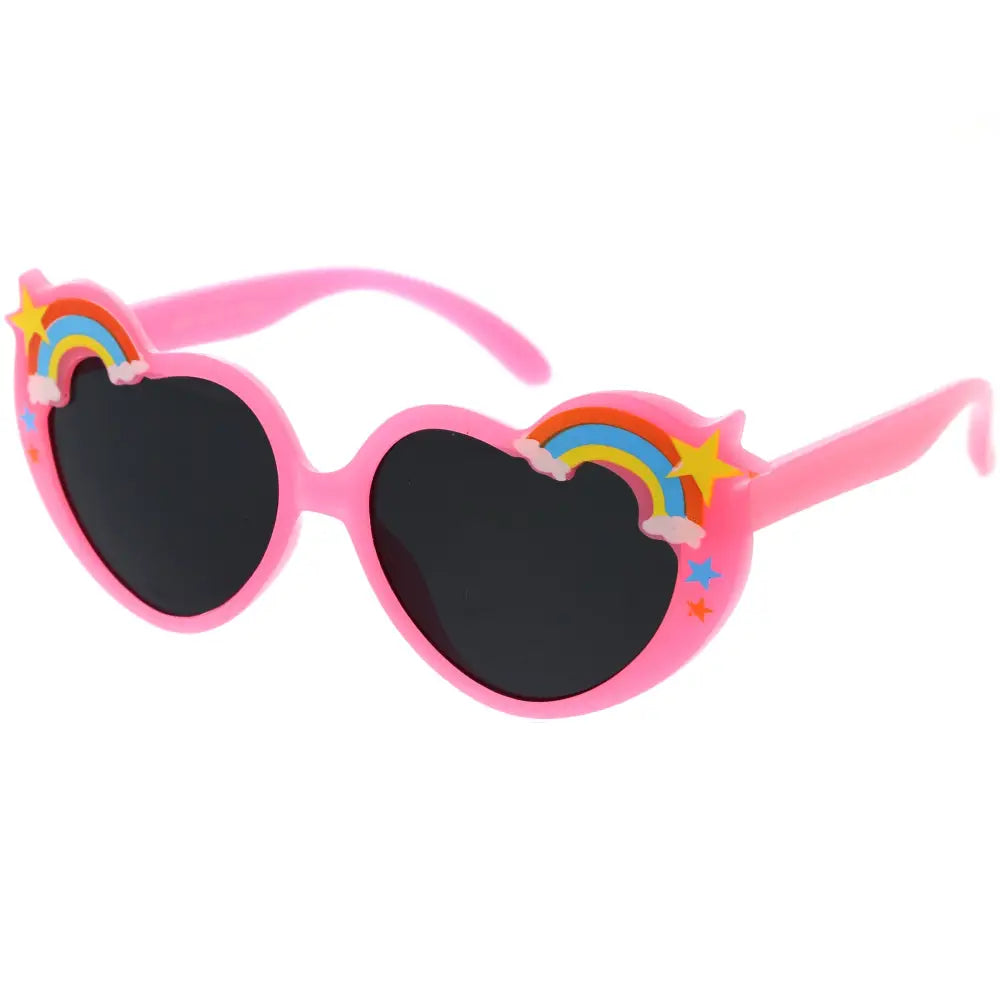Juego de 12 gafas de sol rosas en forma de corazón con calcomanías de arcoíris y estrellas en la montura