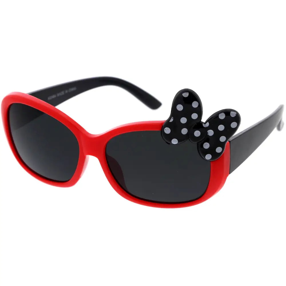 Gafas de sol infantiles rojas y negras con moño de lunares en la montura kch64, juego de 12