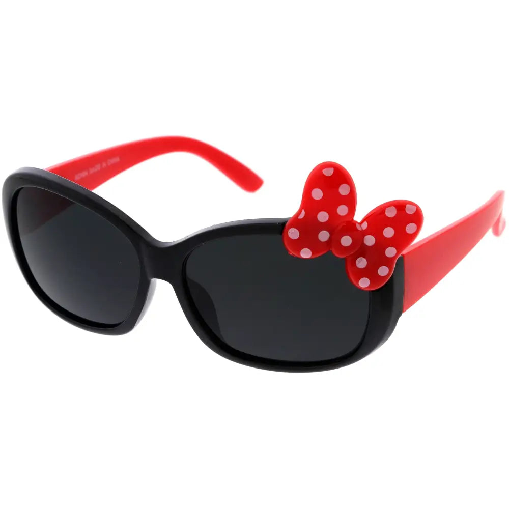 Black and red children sunglasses with round frames and a polka-dotted bow on the temple set of 12 kch64