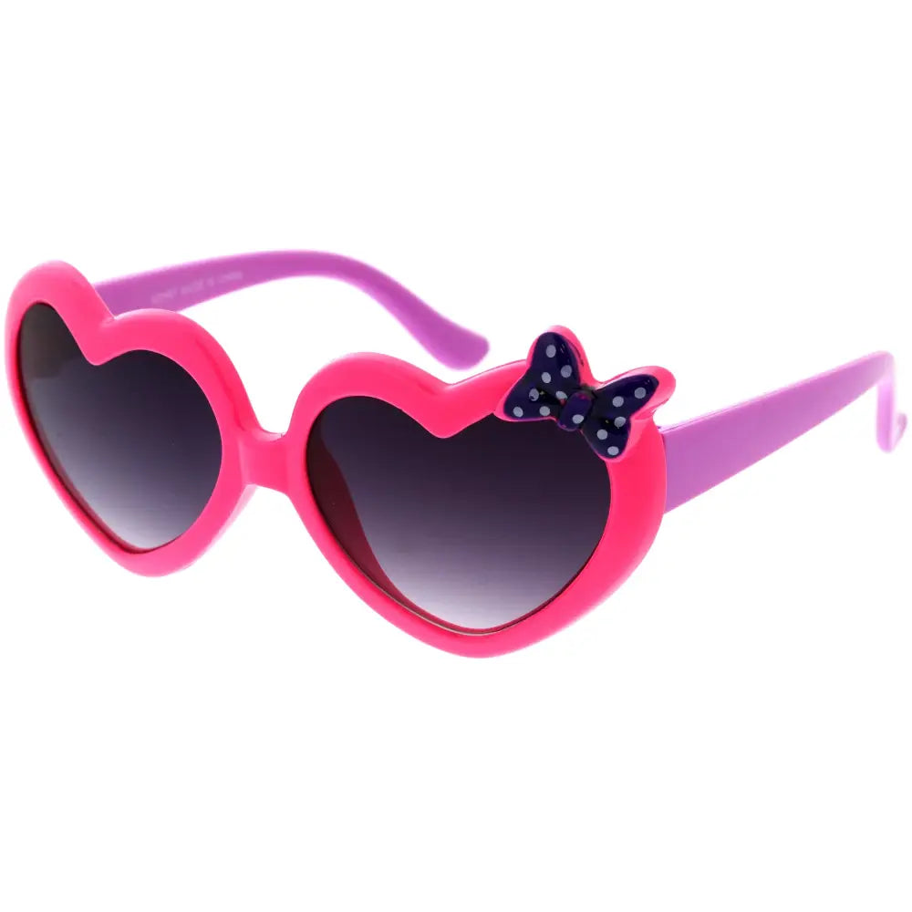 Gafas de sol rosas en forma de corazón con varillas moradas y moño azul marino de lunares, juego de 12 KCH67