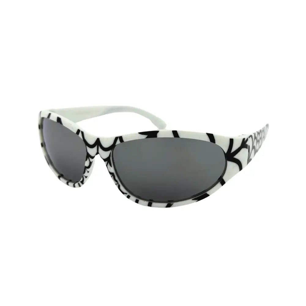 Gafas de sol blancas con montura con diseño de telaraña negro y lentes de espejo gris oscuro, juego de 12 KCH68