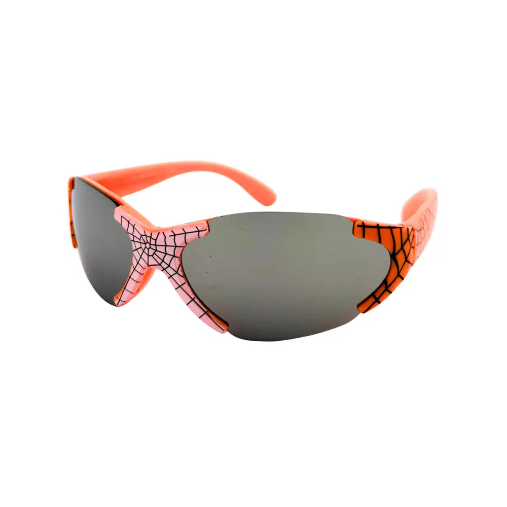 Orange spider-man-themed sunglasses with black web patterns and dark gray mirrored lenses set of 12 kch69