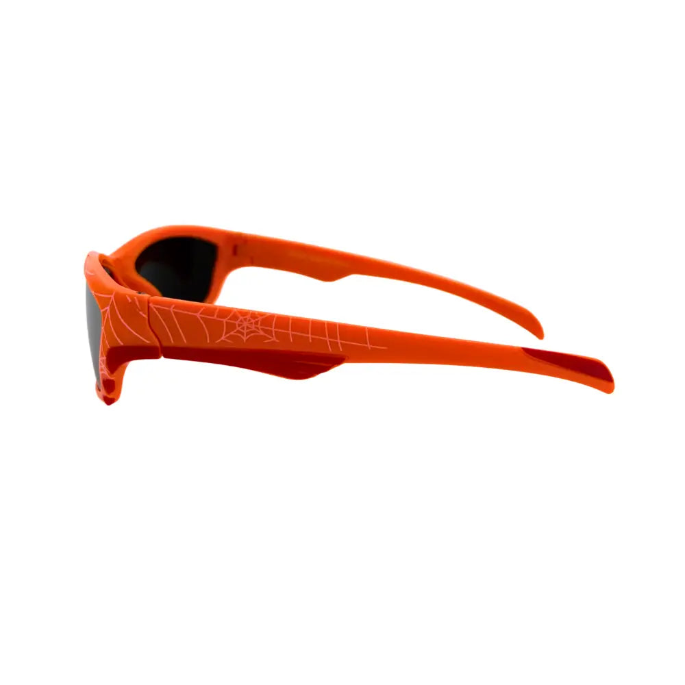 Bright orange spider-man themed sunglasses with web pattern etched into plastic frame kch70 set of 12