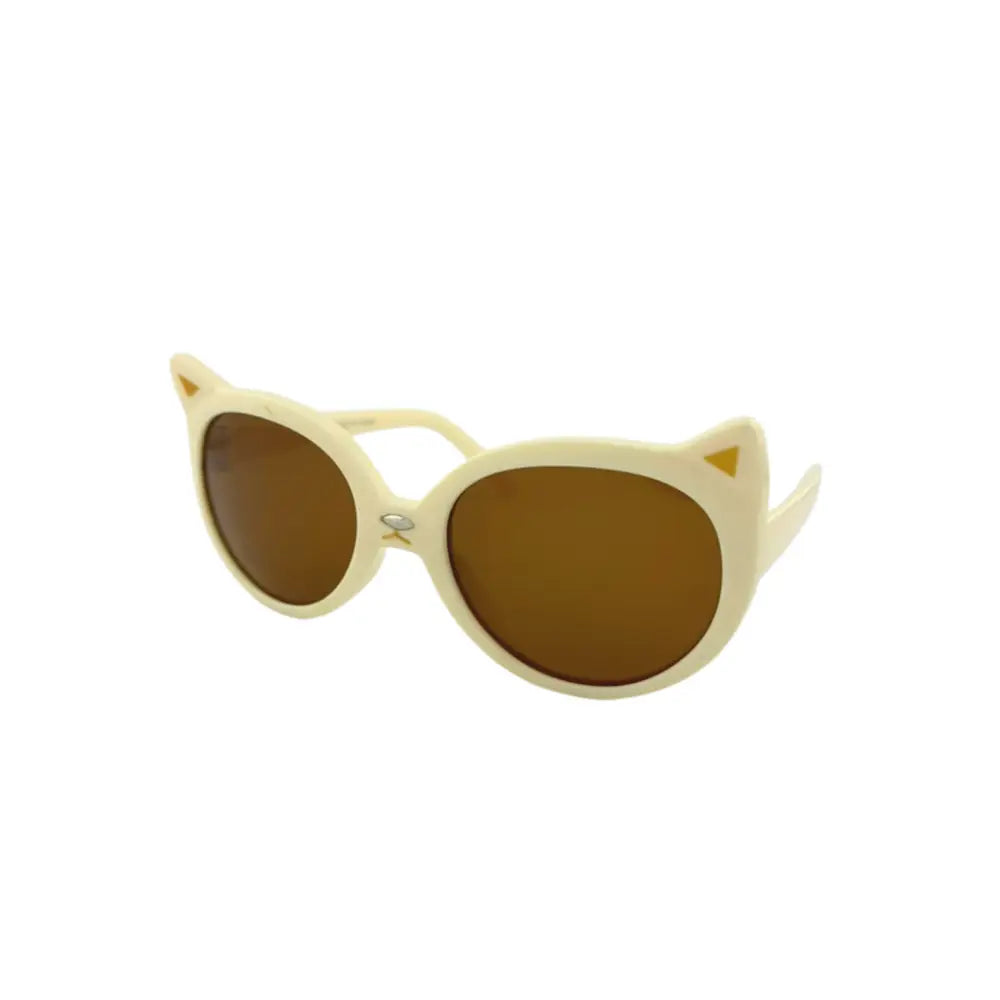 Cream-colored cat ear sunglasses with brown lenses in a set of 12 labeled as KCH77