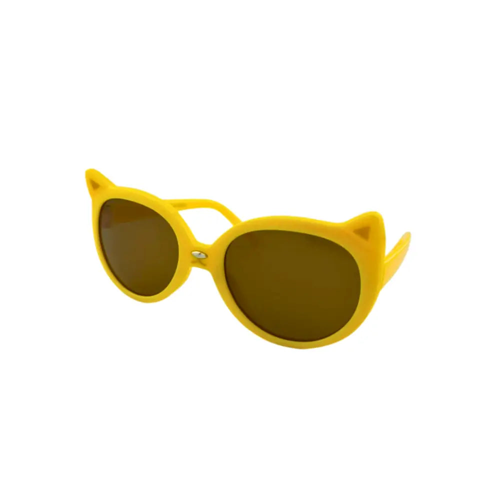 Bright yellow cat-ear sunglasses with brown tinted lenses in a set of 12, model KCH77