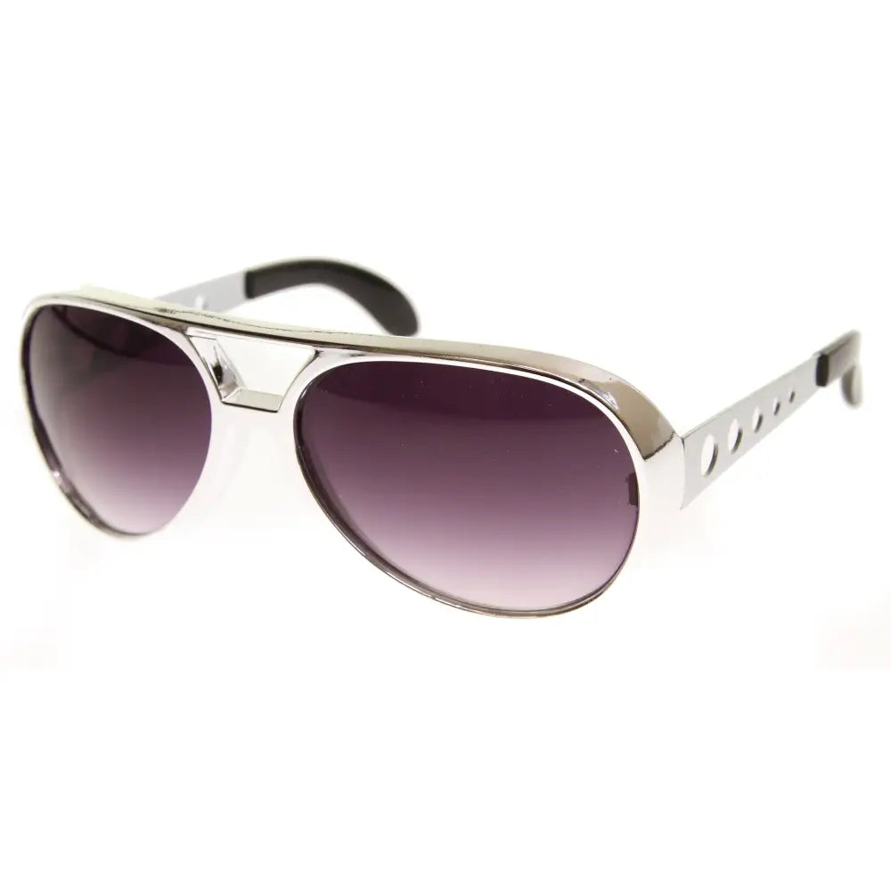 Gafas de sol de aviador plateadas con lentes degradados morados y varillas plateadas perforadas, juego de 12