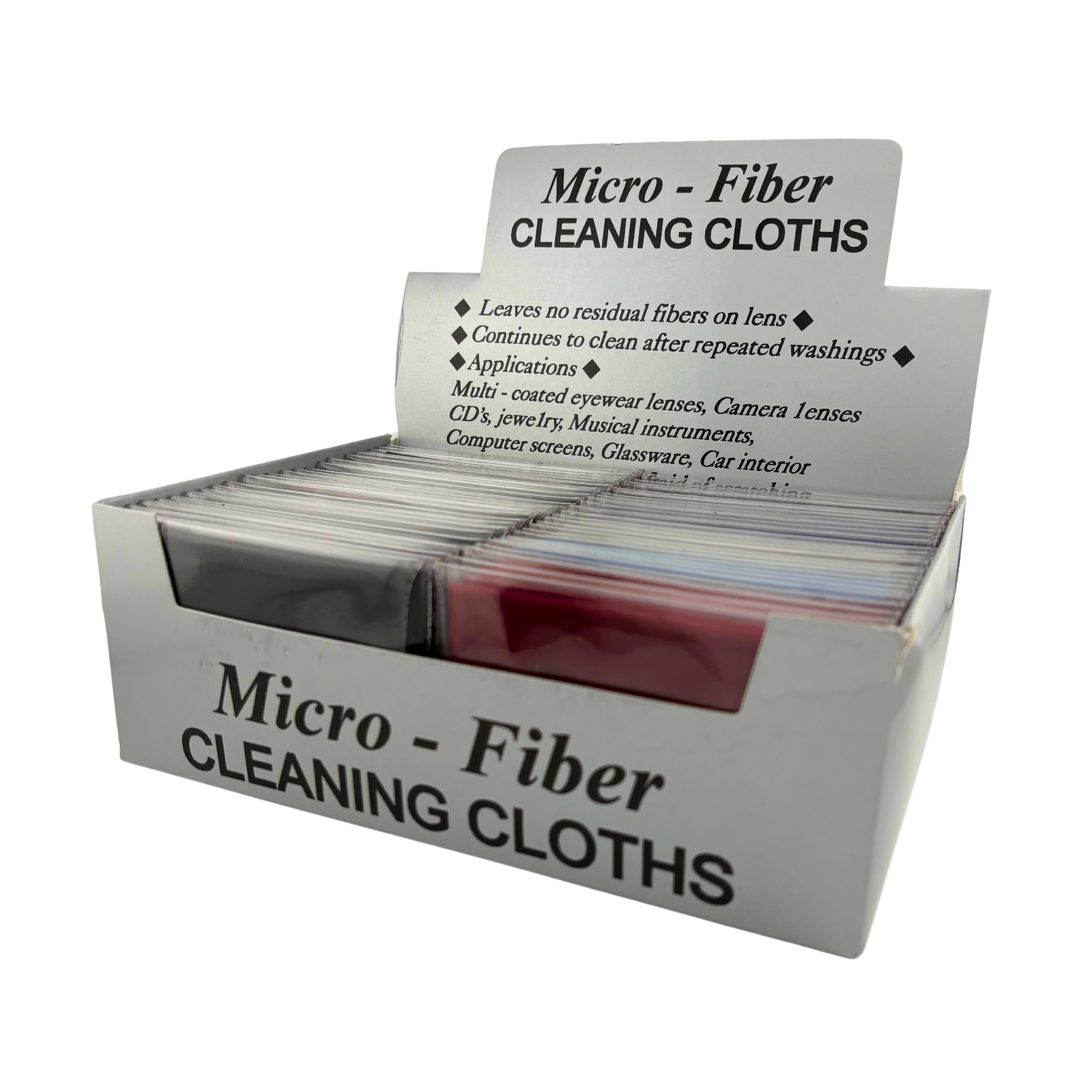 Individually wrapped microfiber cleaning cloths with display box