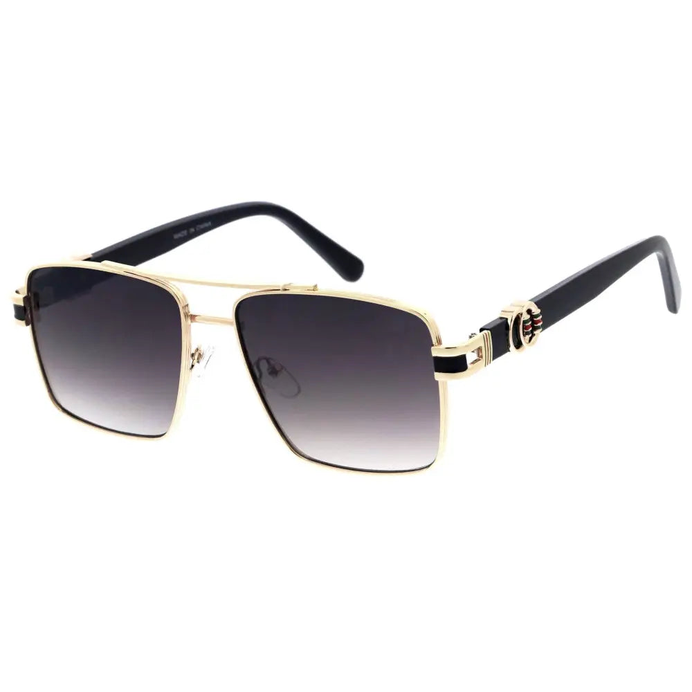 Gold-toned aviator sunglasses with black gradient lenses and distinctive logo accents on the temples set of 12
