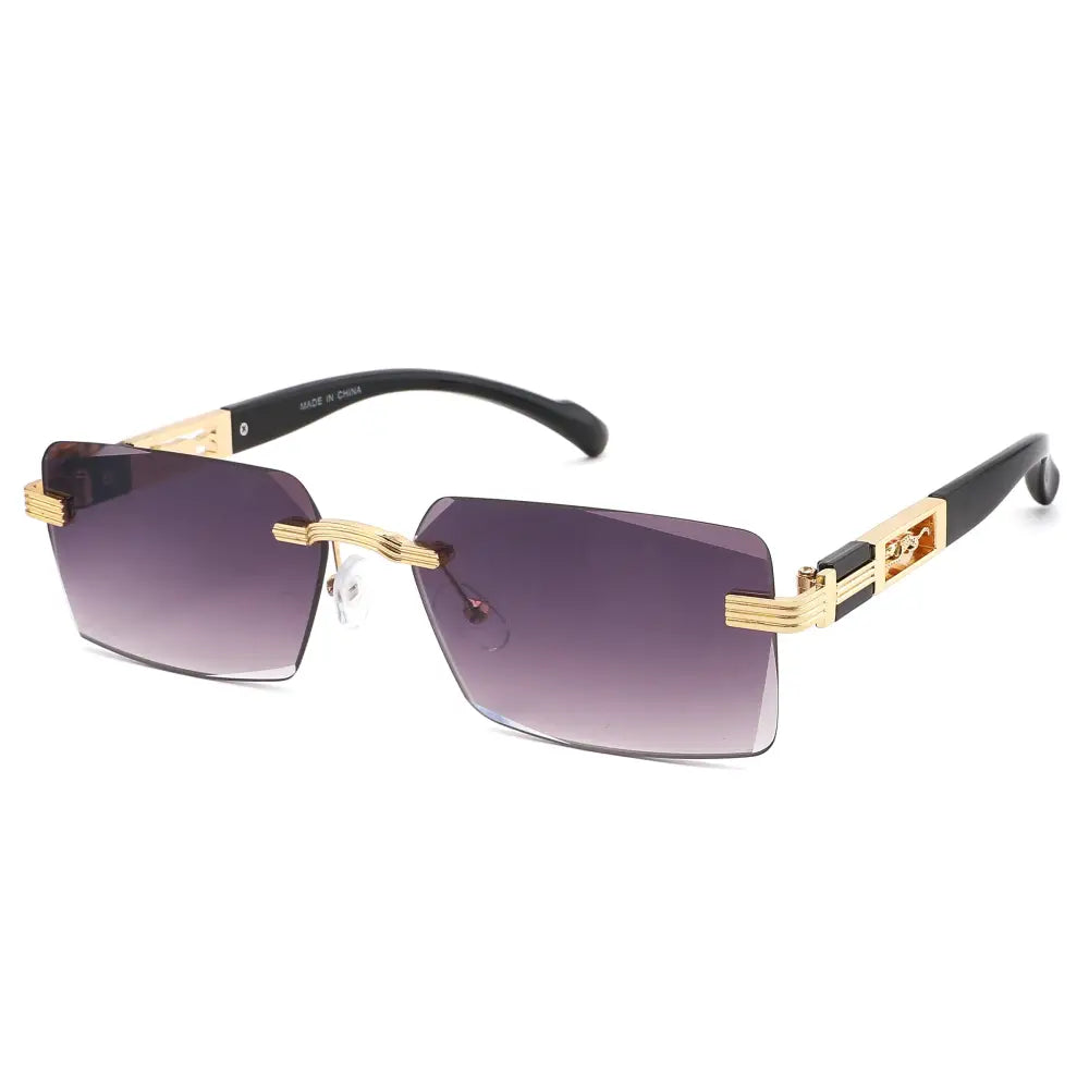 Set of 12 gold and black framed sunglasses with gradient purple lenses in a rectangular shape model SA1053