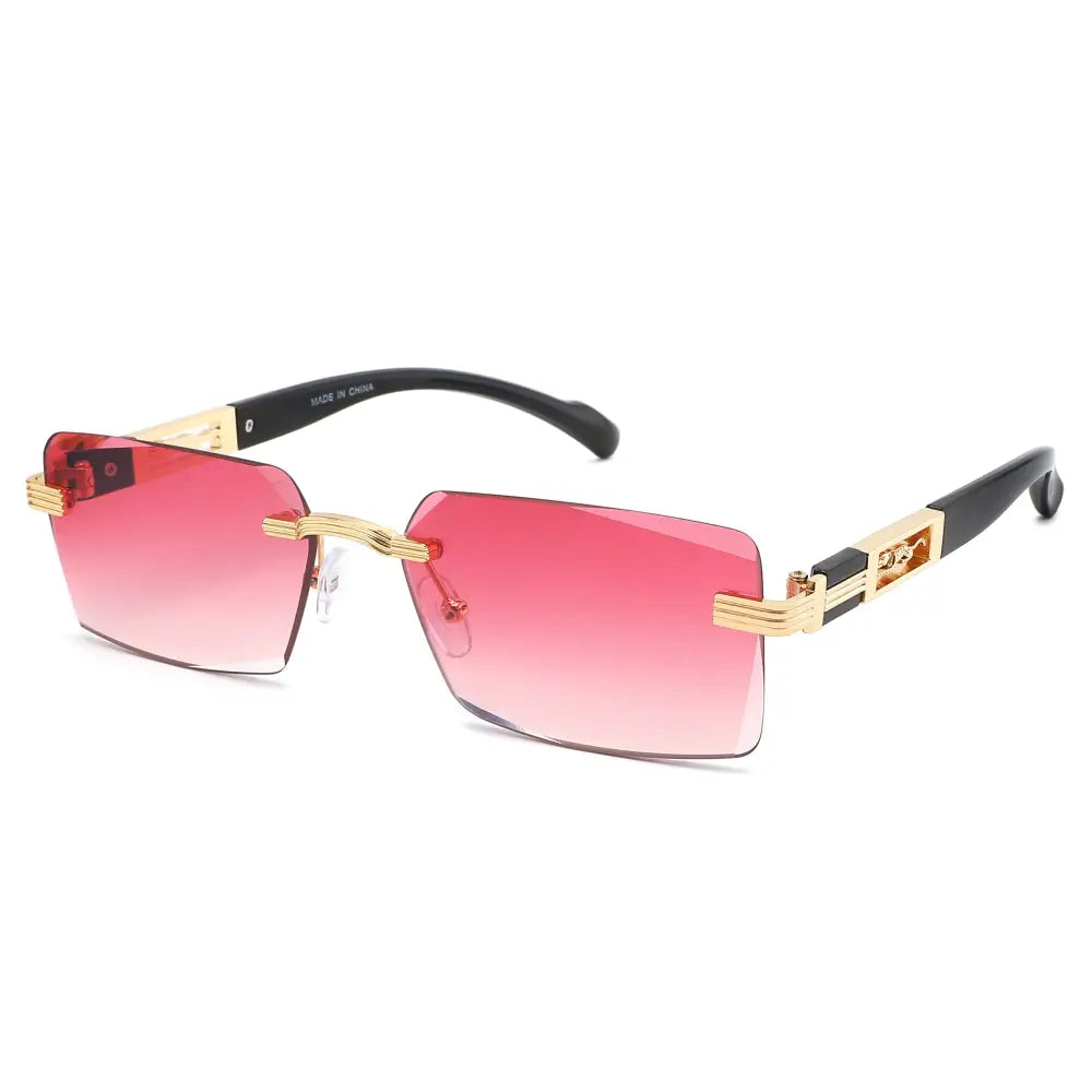 Rectangular gold-rimmed sunglasses with gradient pink lenses and black temple arms set of 12 SA1053