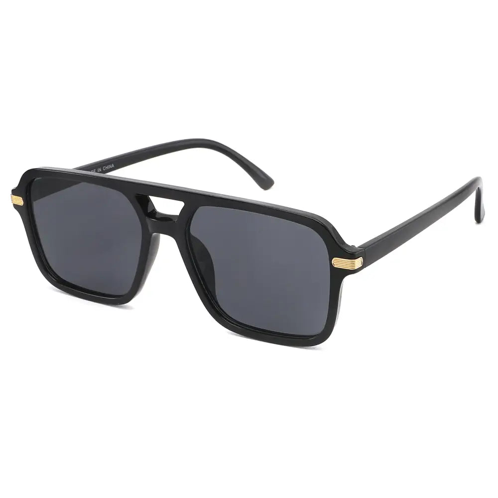 Black aviator sunglasses set of 12 with gold-tone metal accents on the temples and frame