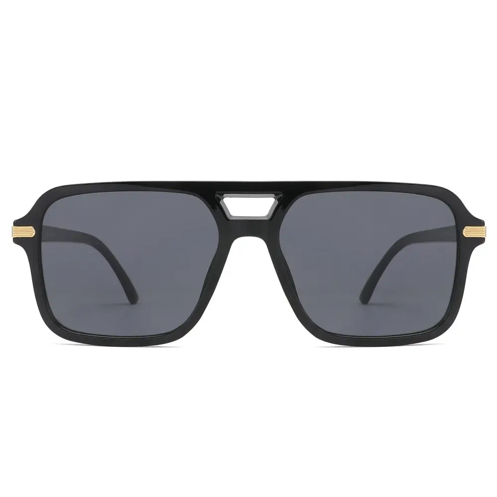 Black aviator sunglasses set of 12 with gold-tone accents and dark gray lenses