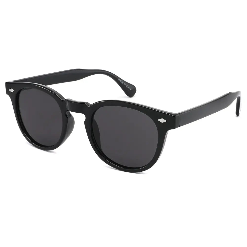 Black round-frame sunglasses with dark gray lenses and a glossy finish set of 12 model sa1206