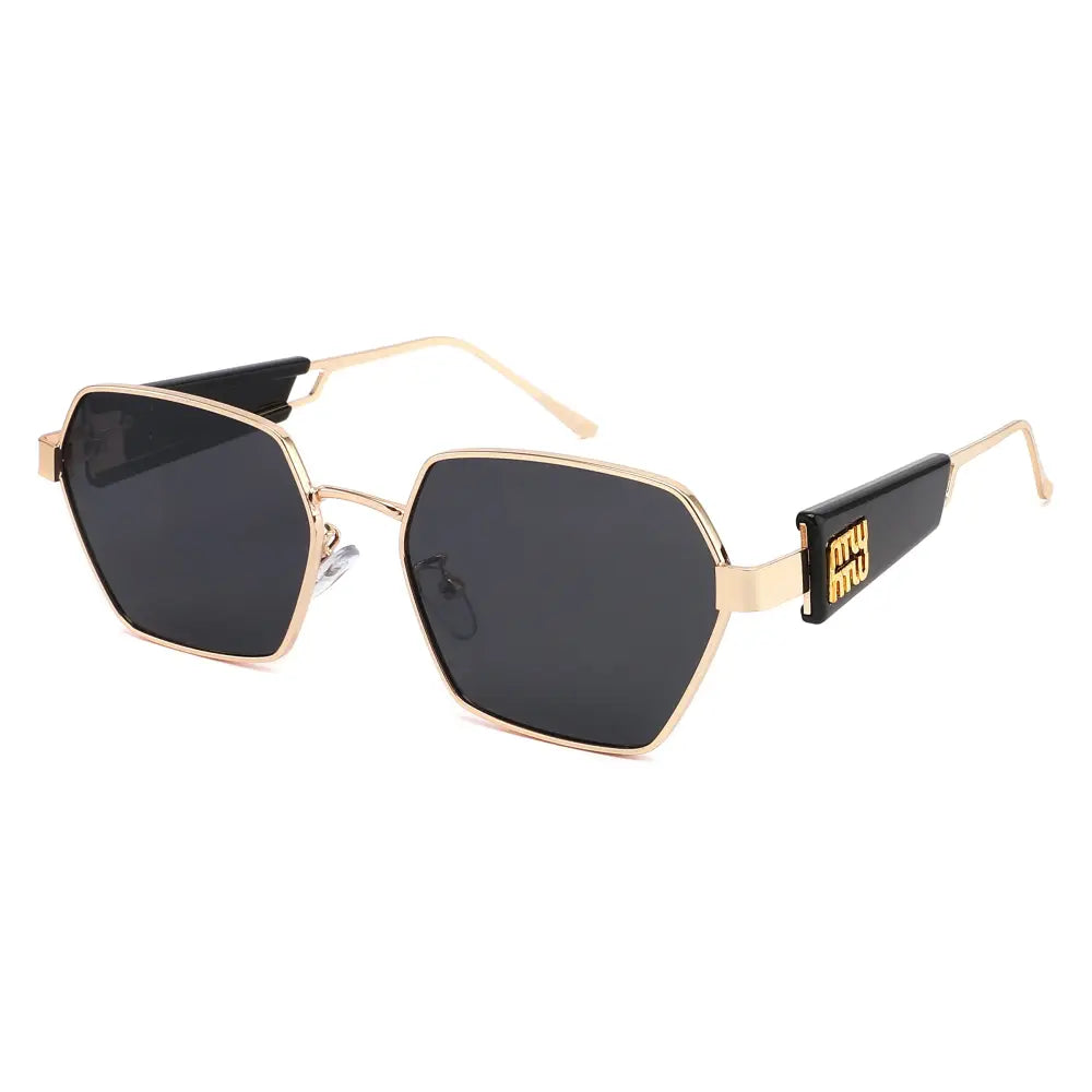 Gold-toned hexagonal-frame sunglasses with black lenses and sleek modern design in a set of 12, model sa1209