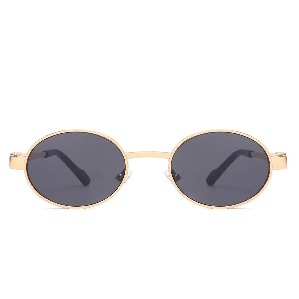 Gafas de sol ovaladas doradas con lentes gris oscuro y montura minimalista estilizada, juego de 12 (SA1221)
