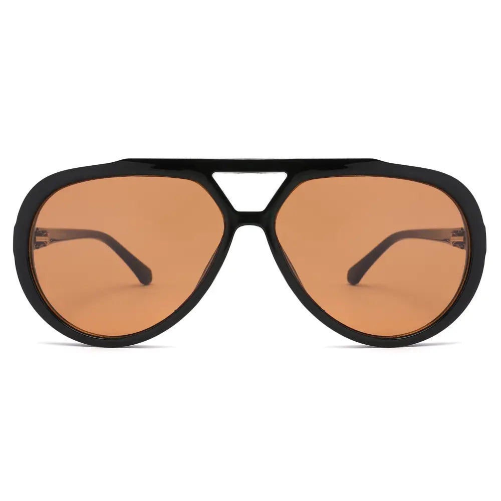 Black aviator sunglasses set of 12 with amber-tinted lenses and sleek modern black frames