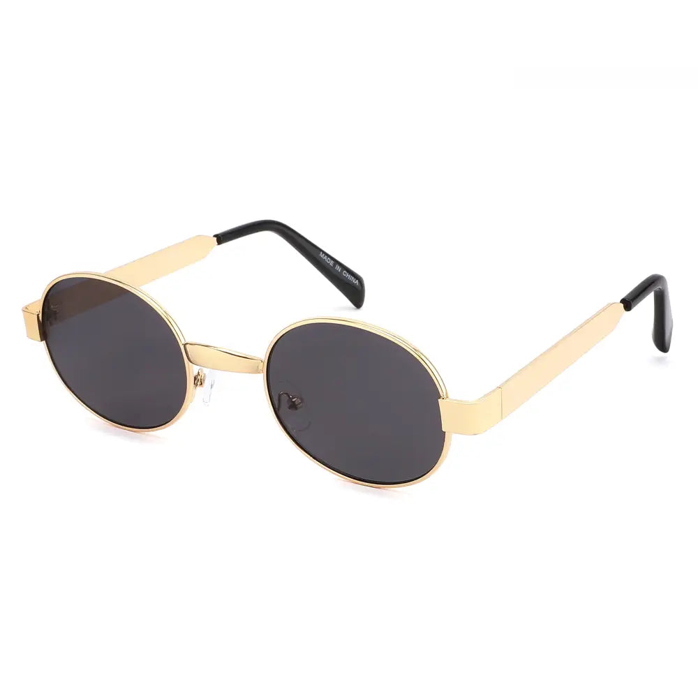Juego de 12 gafas de sol ovaladas doradas con lentes gris oscuro y terminales negros