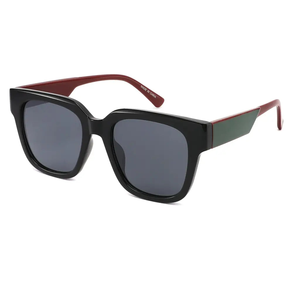 Black square-frame sunglasses with red accents and dark gray lenses sa1272 set of 12