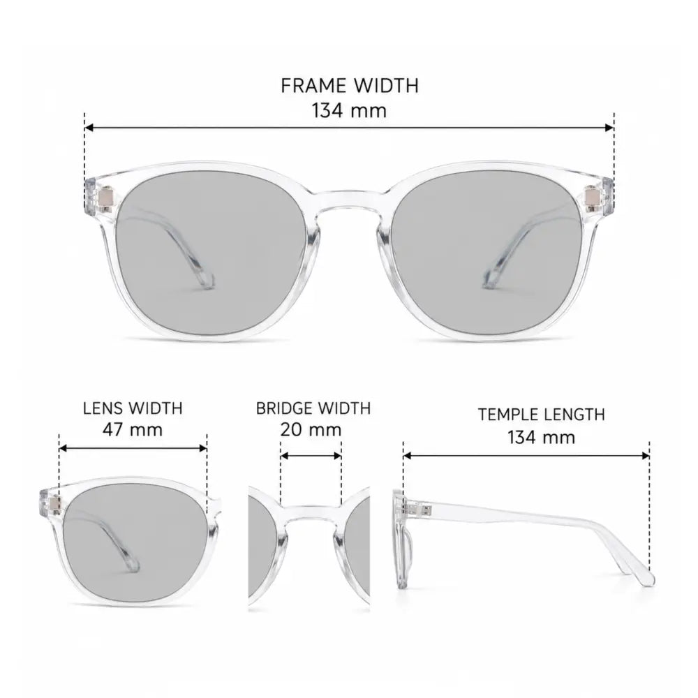 Clear acetate-framed sunglasses with gray mirrored polarized clip-on lenses and blue light blocking feature set of 12