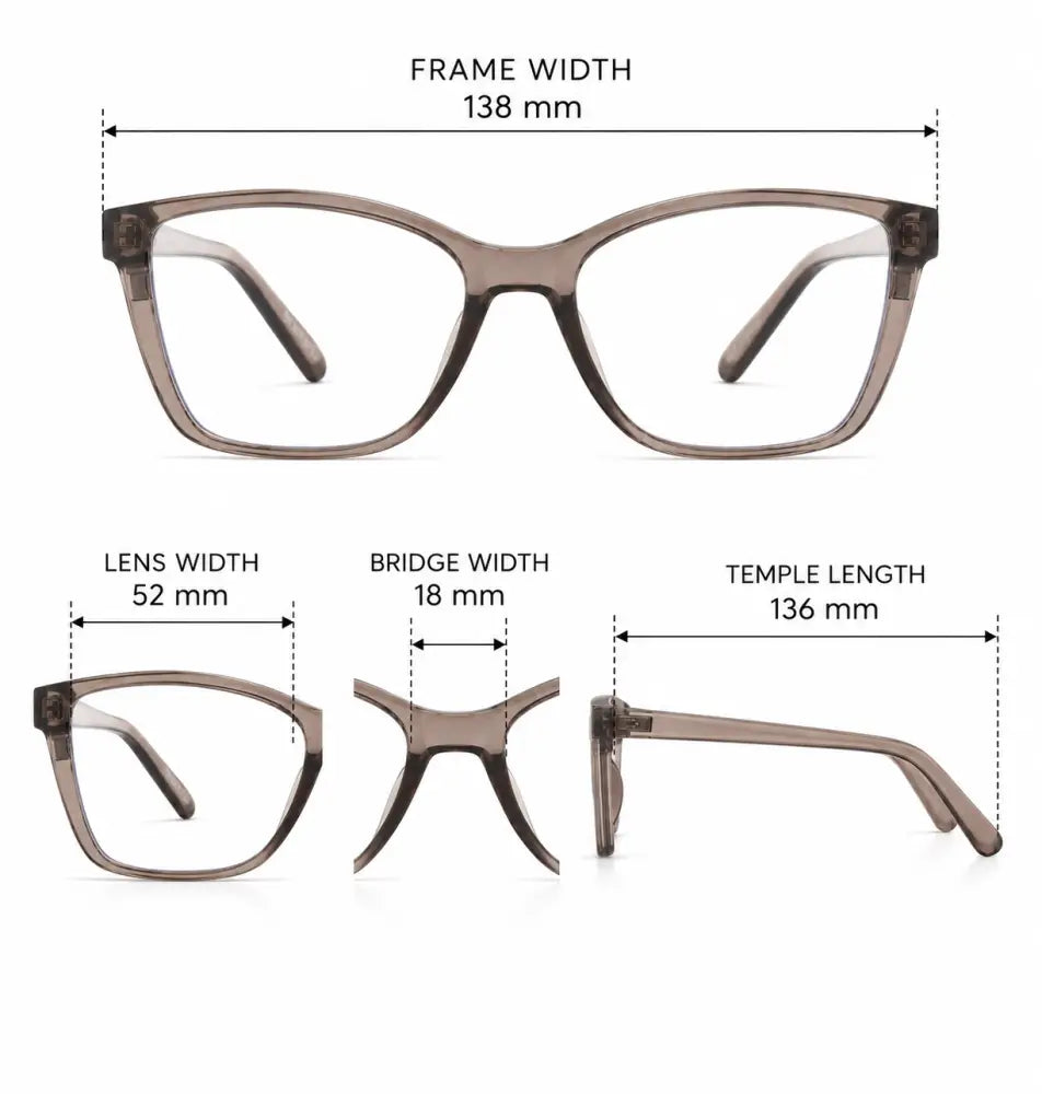 Brown gradient acetate cat-eye eyeglasses with clear lenses and blue light blocking polarized clip-on set of 12