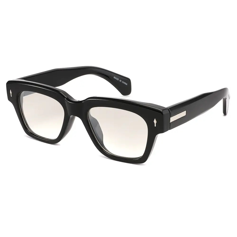 Set of 12 black rectangular-framed sunglasses with gradient lenses and silver accent details