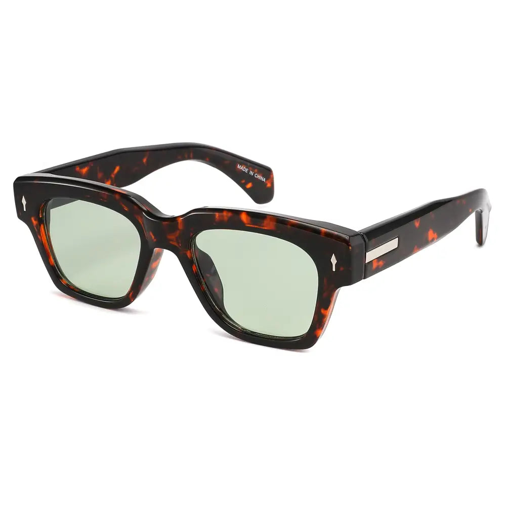 Tortoiseshell acetate sunglasses set of 12 with sleek rectangular frames and green tinted lenses