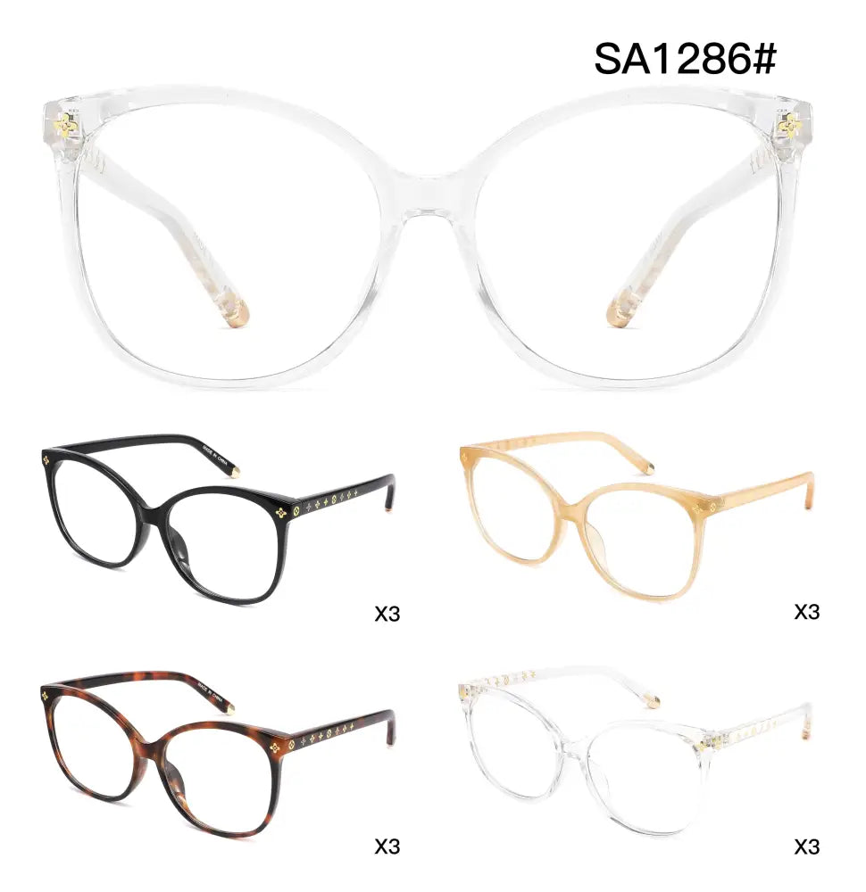 Clear acetate cat-eye glasses with gold-tone decorative accents and blue light blocking lenses set of 12 sa1286