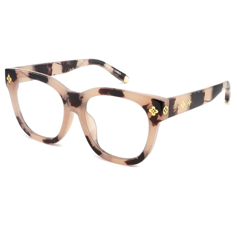 Tortoiseshell rectangular blue light blocking glasses with gold tone floral and monogram accents set of 12 sa1287