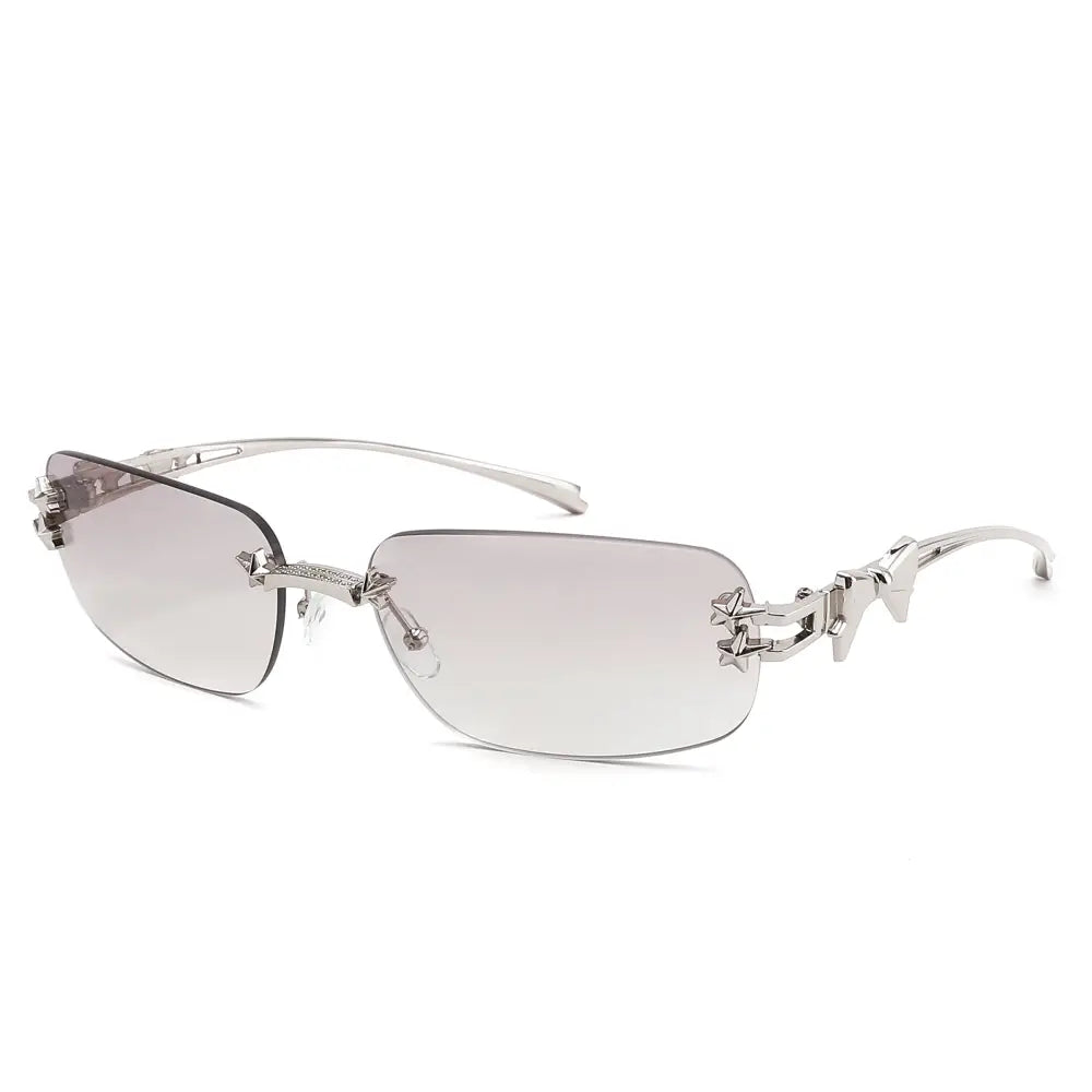 Set of 12 silver-framed sunglasses with gradient gray lenses and star-shaped metal accents on the temples sa1293