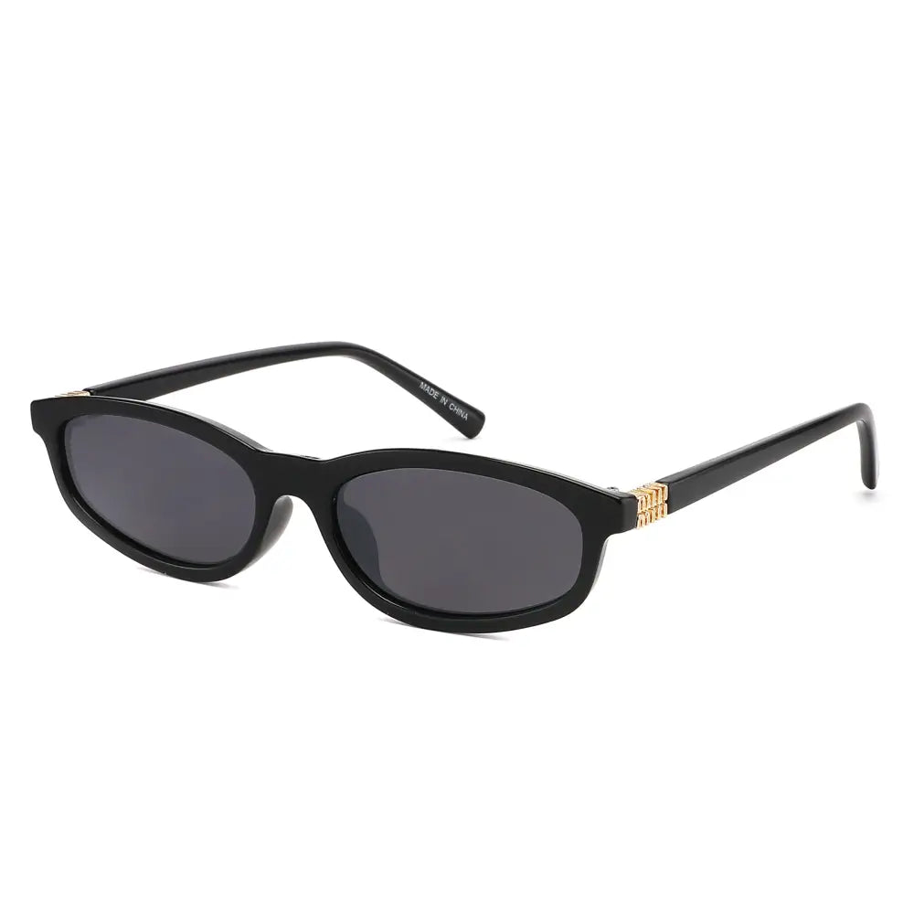 Black acetate sunglasses with dark gray lenses and gold-tone rectangular temple accent sa1301 set of 12