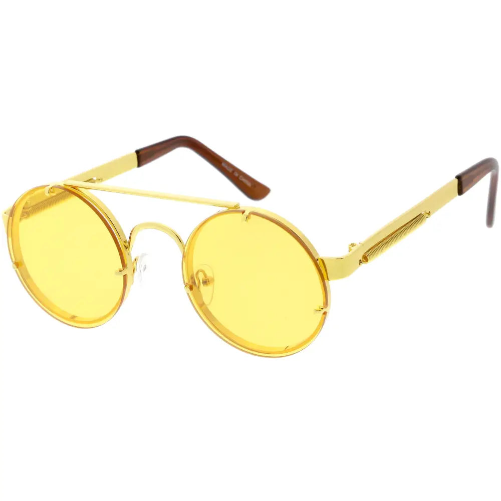 Gafas de sol redondas de montura dorada con lentes amarillos y terminales marrones, juego de 12 sa311