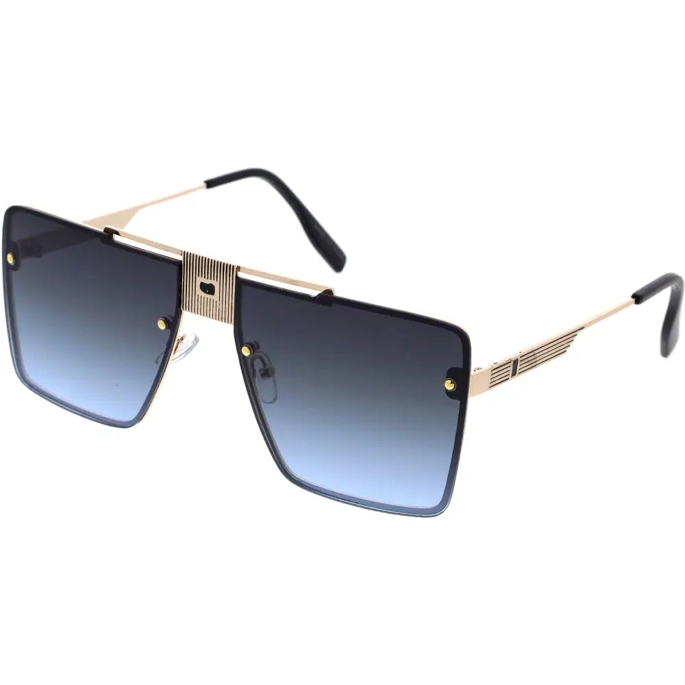Gold-toned aviator sunglasses with gradient blue lenses and angular frame design set of 12 sa681