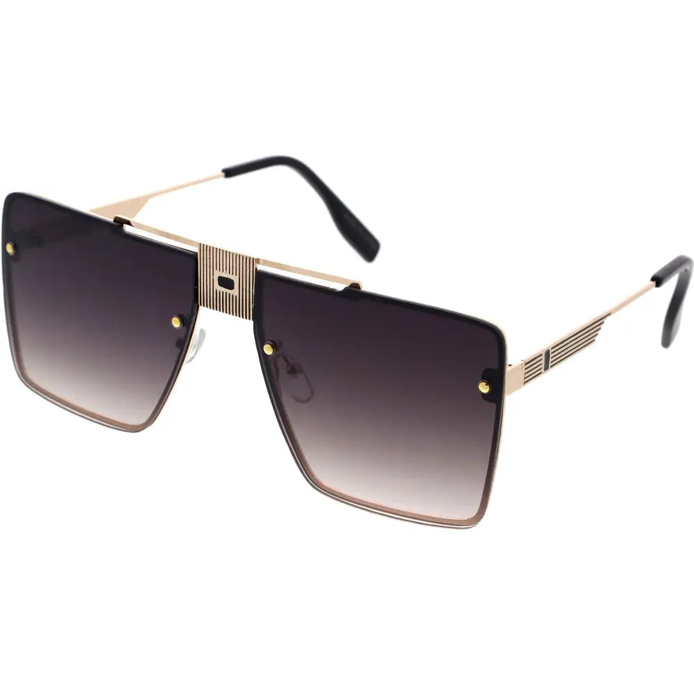 Gold-toned aviator sunglasses with gradient dark brown lenses and sleek geometric frame design set of 12