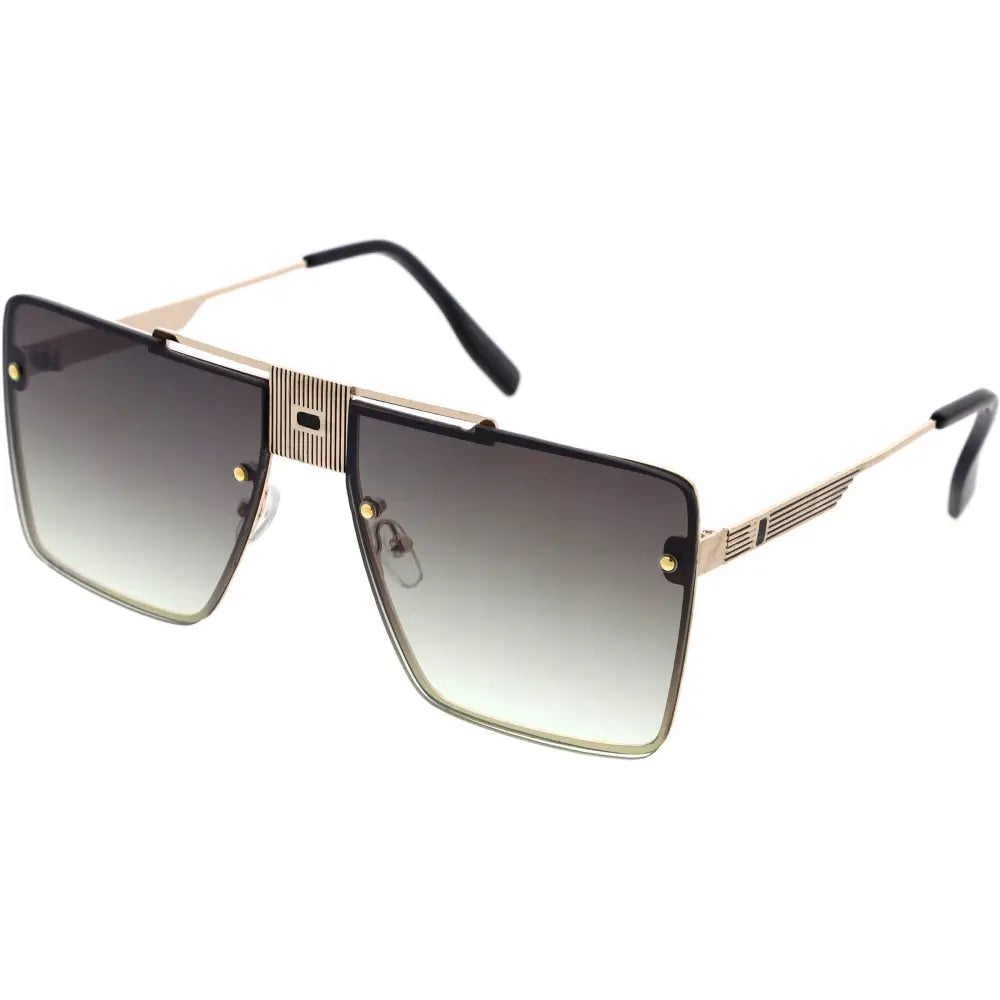 Set of 12 gold-toned aviator sunglasses with black gradient lenses and angular frame design