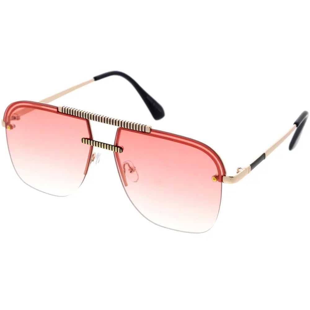A set of 12 aviator sunglasses with pink gradient lenses, gold-tone metal frames, and black temple tips