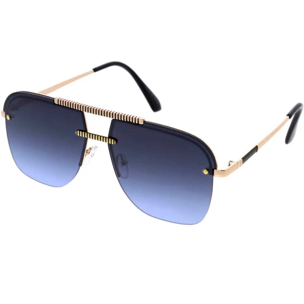 Set of 12 gold-toned aviator sunglasses with gradient blue lenses and textured metal accents