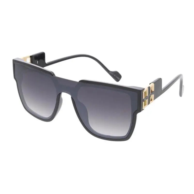 Black square-framed sunglasses with gradient gray lenses and gold-tone metal accents on the temples set of 12 sa807