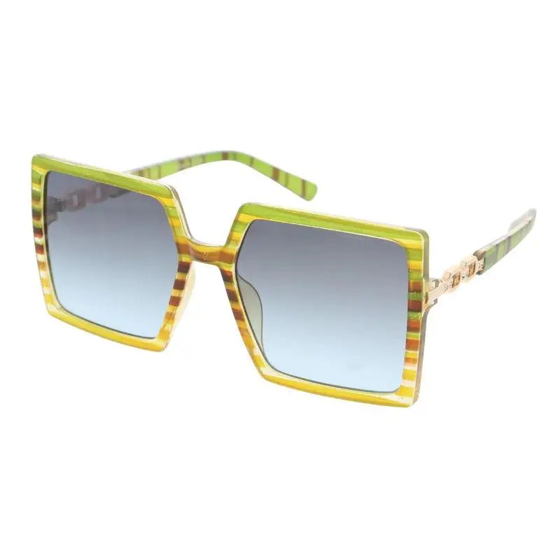 Vibrant yellow and green striped square-frame sunglasses with gradient blue lenses in set of 12 SA817