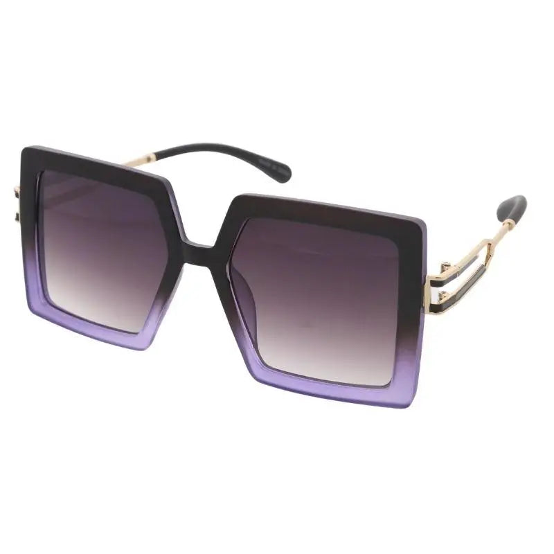Set of 12 square sunglasses with black and purple gradient lenses and gold-tone metal accents on the temples