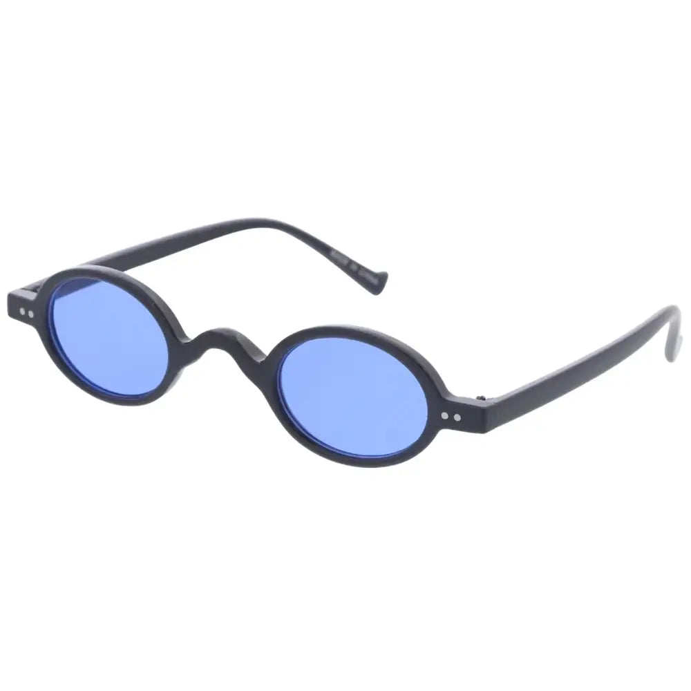 Black round-framed sunglasses with vibrant blue lenses set of 12 model sa854