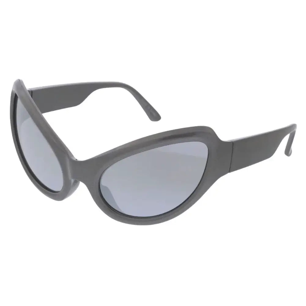 Set of 12 gray cat-eye sunglasses with mirrored lenses and sleek modern frames