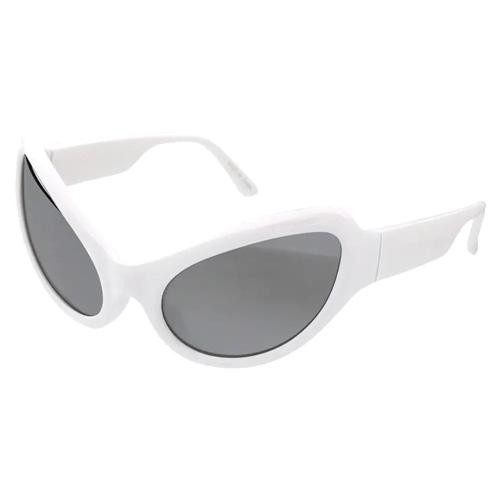 Set of 12 white cat-eye sunglasses with gray lenses in a sleek plastic frame style