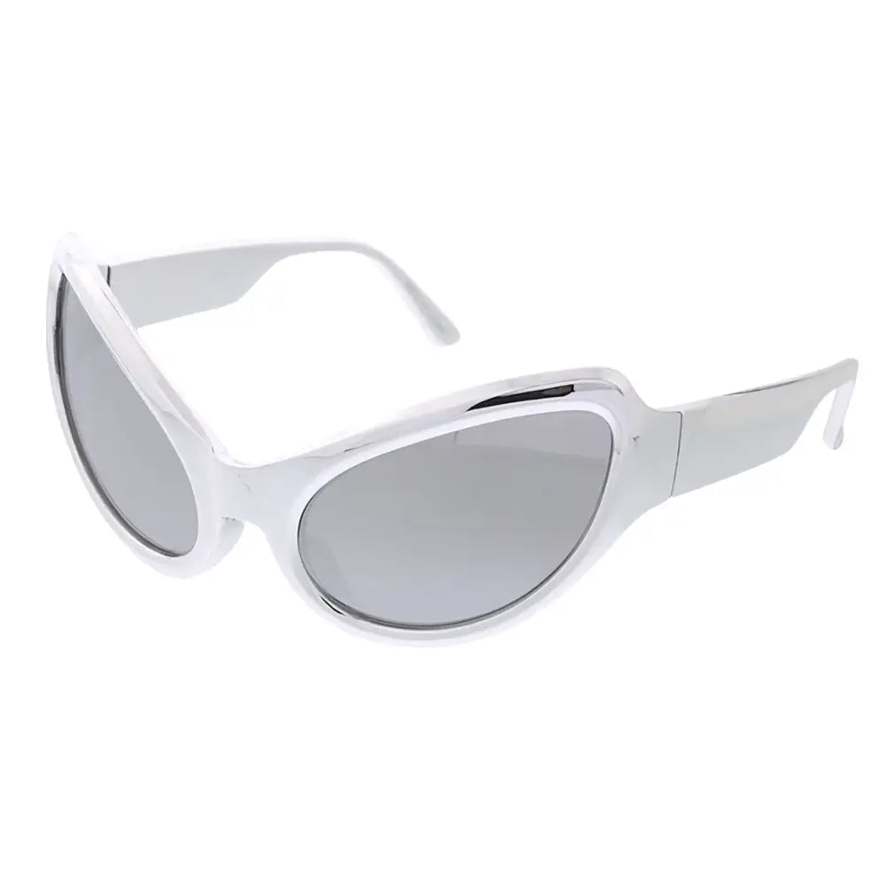 White plastic cat-eye sunglasses with silver mirrored lenses in a set of 12, product code SA864