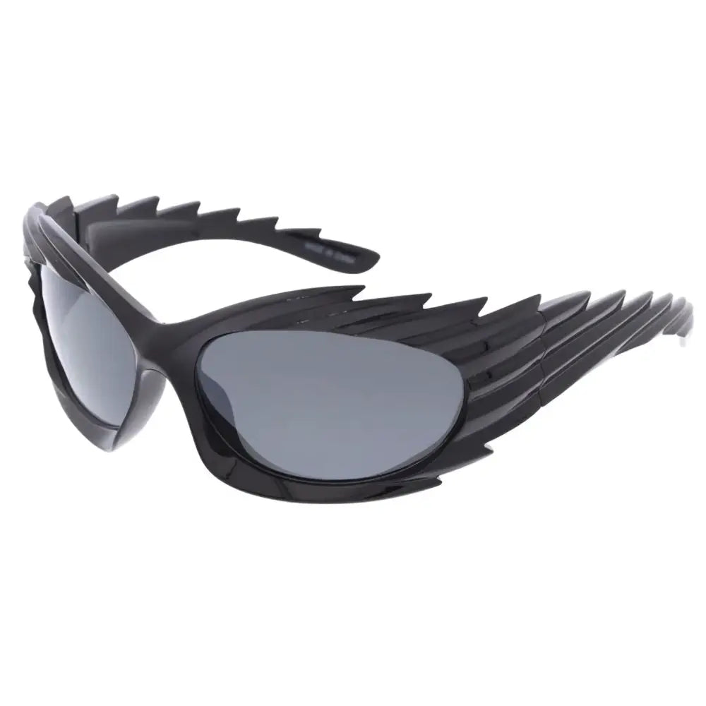 Set of 12 black winged sunglasses with dark gray lenses and a glossy finish in product sa865
