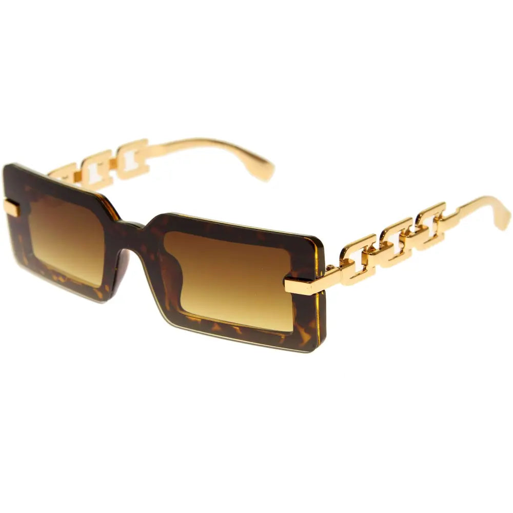 Juego de 12 gafas de sol de carey marrón con varillas de cadena dorada y lentes degradados marrones, modelo sa873