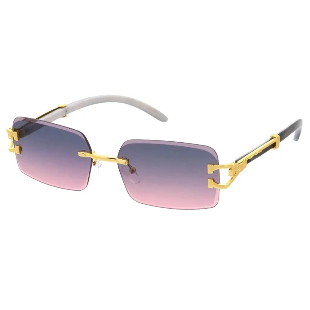 Rectangular gold-toned sunglasses with gradient pink to purple lenses in a set of 12, product sa891